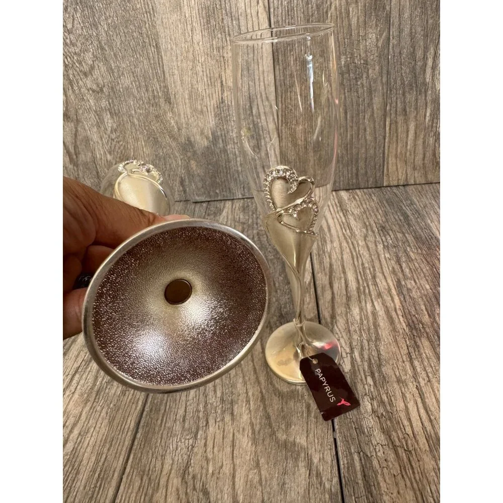 NEW PAPYRUS Champagne His and Hers Double Heart Toasting Glass Flutes
